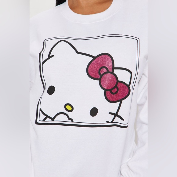 Sanrio Hello Kitty Glitter Crew Neck Long Sleeve Sweatshirt - White size S - Picture 10 of 14